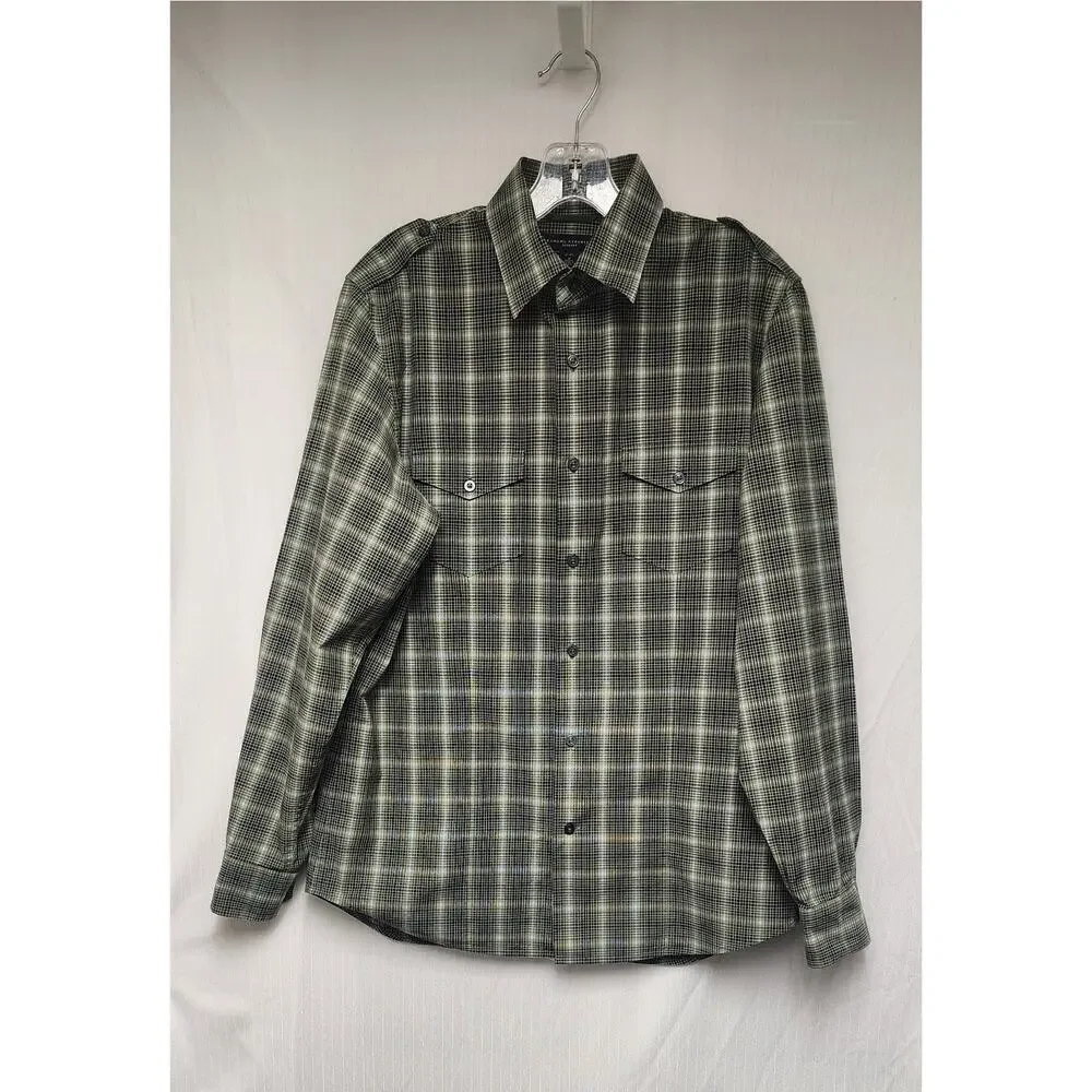Banana Republic Button Down Slim Fit Mens Multi Green Plaid Shirt Sz M 15-15.5